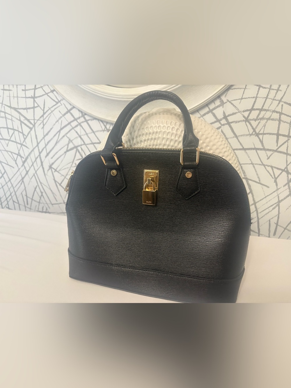 Aldo Black Satchel with Gold Lock Hardware